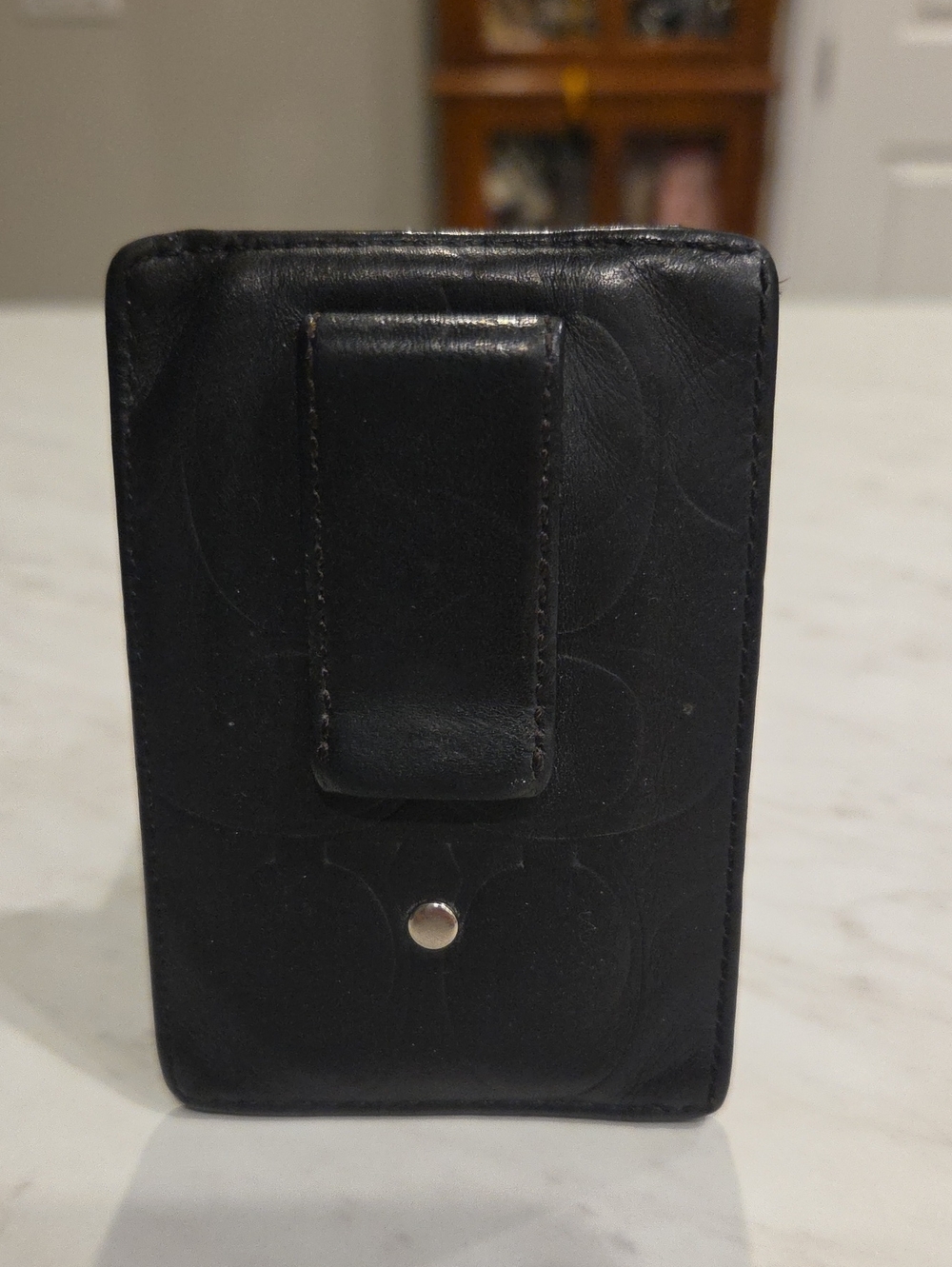 Coach Black Leather Card Holder With Clip